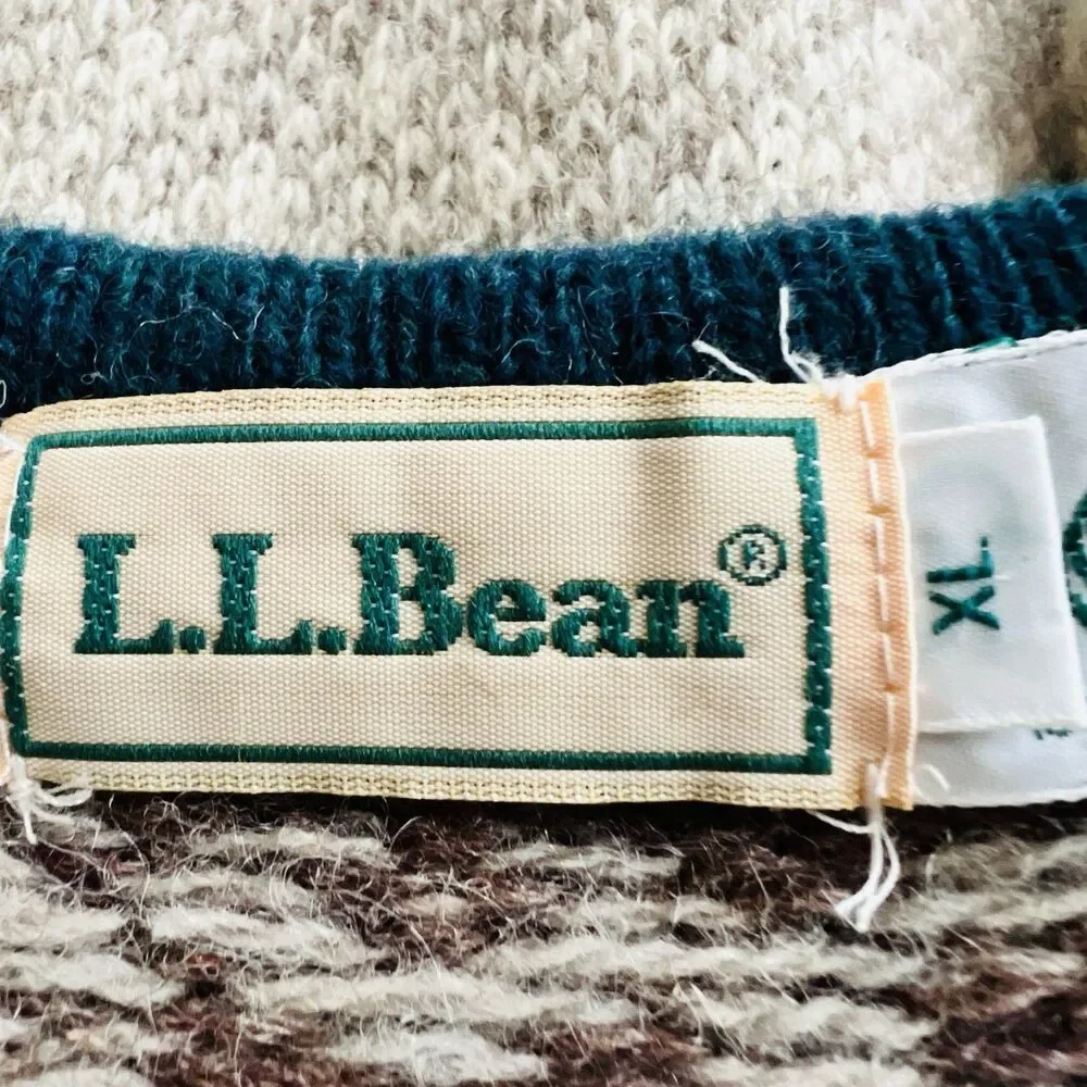 L.L. Bean *!00% Pure Wool* Beige & Brown Knitted Cozy Sweater - Womens Size XL - Picture 8 of 10